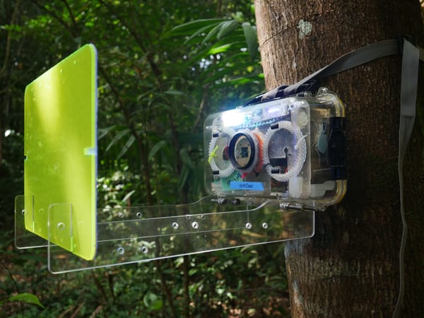Photo of a Mothbox hanging from a tree in Panama. Attribution: Michael Johns